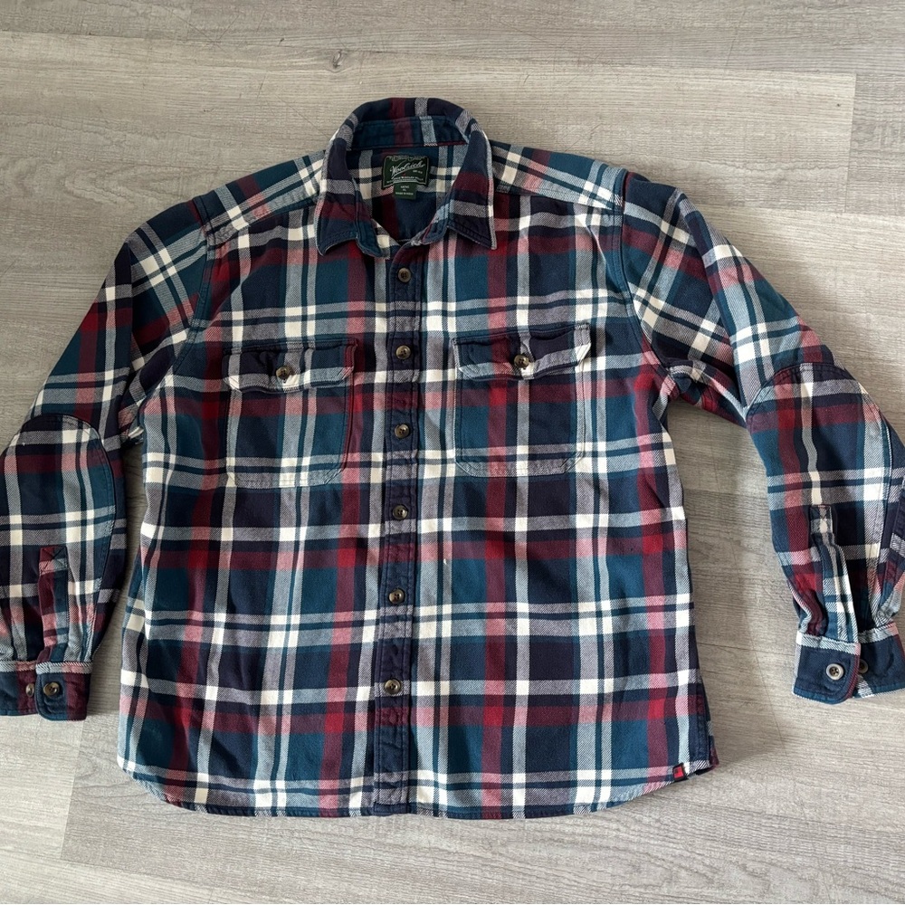 Woolrich Flannel Shirt Plaid Men's XL Red White Blue Outdoors Casual Farmer
